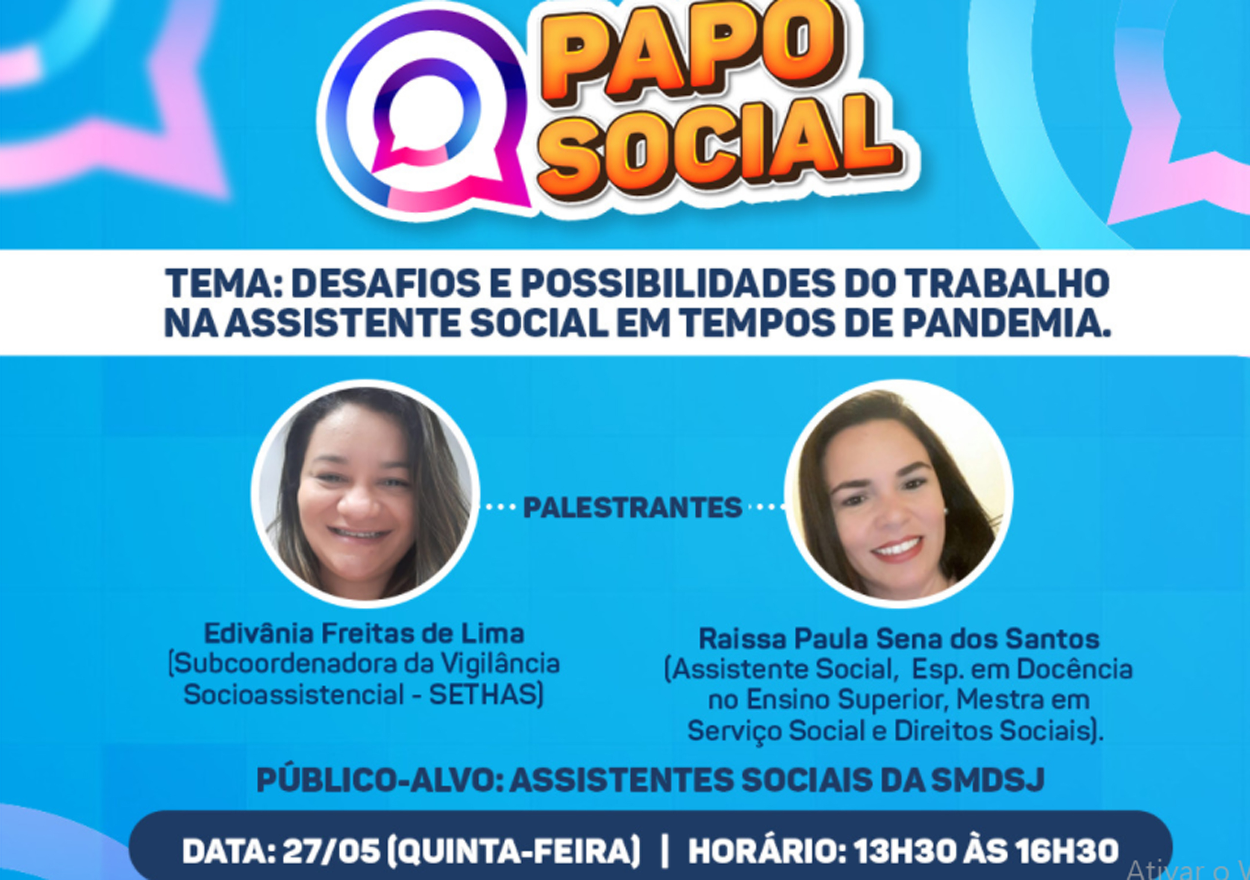 Palestra abordará desafios e possibilidades da assistência social em tempos de pandemia