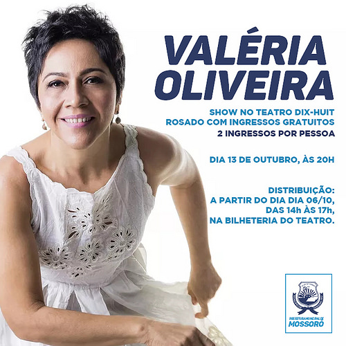 Valéria Oliveira fará show no Teatro Dix-huit Rosado com ingressos gratuitos