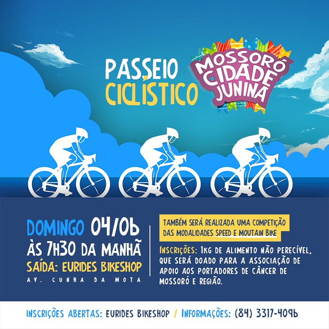 Passeio ciclístico e patinada junina acontecem no domingo (04)